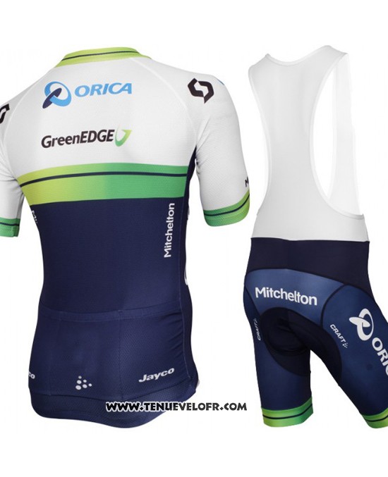 2015 Maillot Ciclismo Orica GreenEDGE Blanc et Bleu Manches Courtes et Cuissard